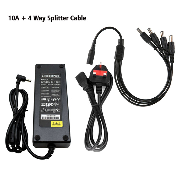 AC DC 120W 10A stroomadapter, lader, transformator voor 3528/5050 LED-strip ~ 2367  – Adapter + 4 Way Splitter cable