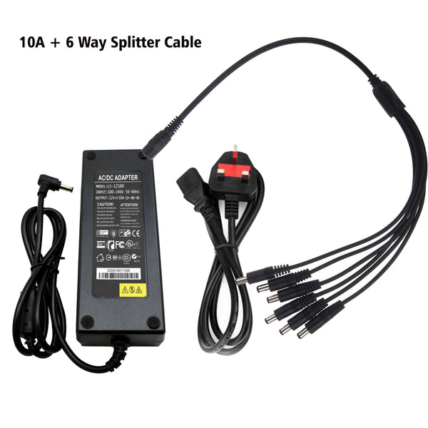 AC DC 120W 10A stroomadapter, lader, transformator voor 3528/5050 LED-strip ~ 2367  – Adapter + 6 Way Splitter cable