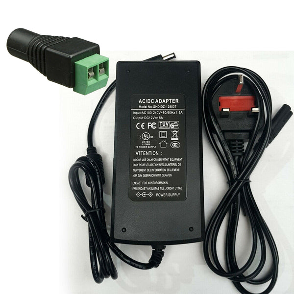 12V 8A stroomadapter en 1 splitterkabel PSU-connector ~6024  – 12V 8A + aansluiting