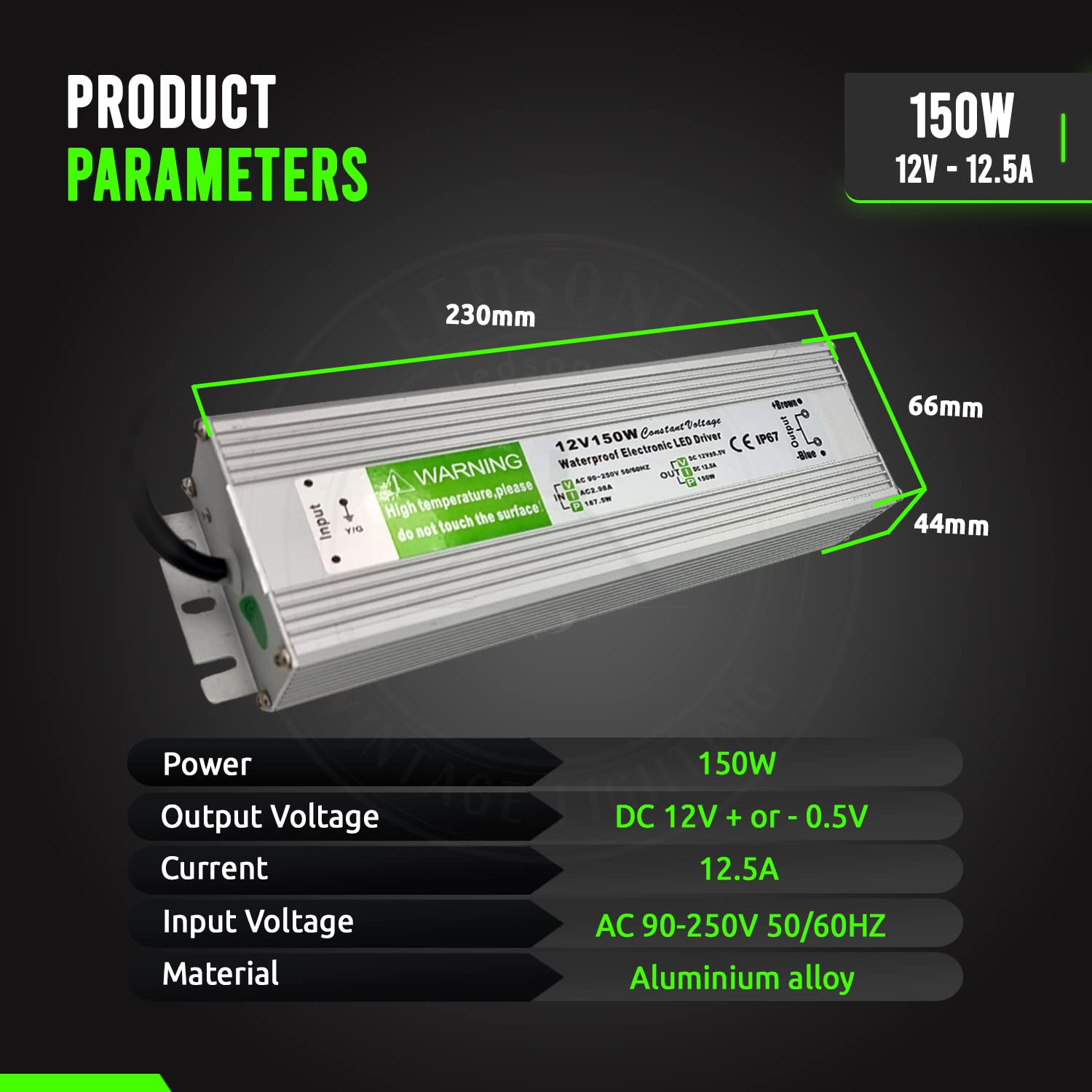 Outdoor IP67 Waterproof 24V LED Driver 150W 12.5A