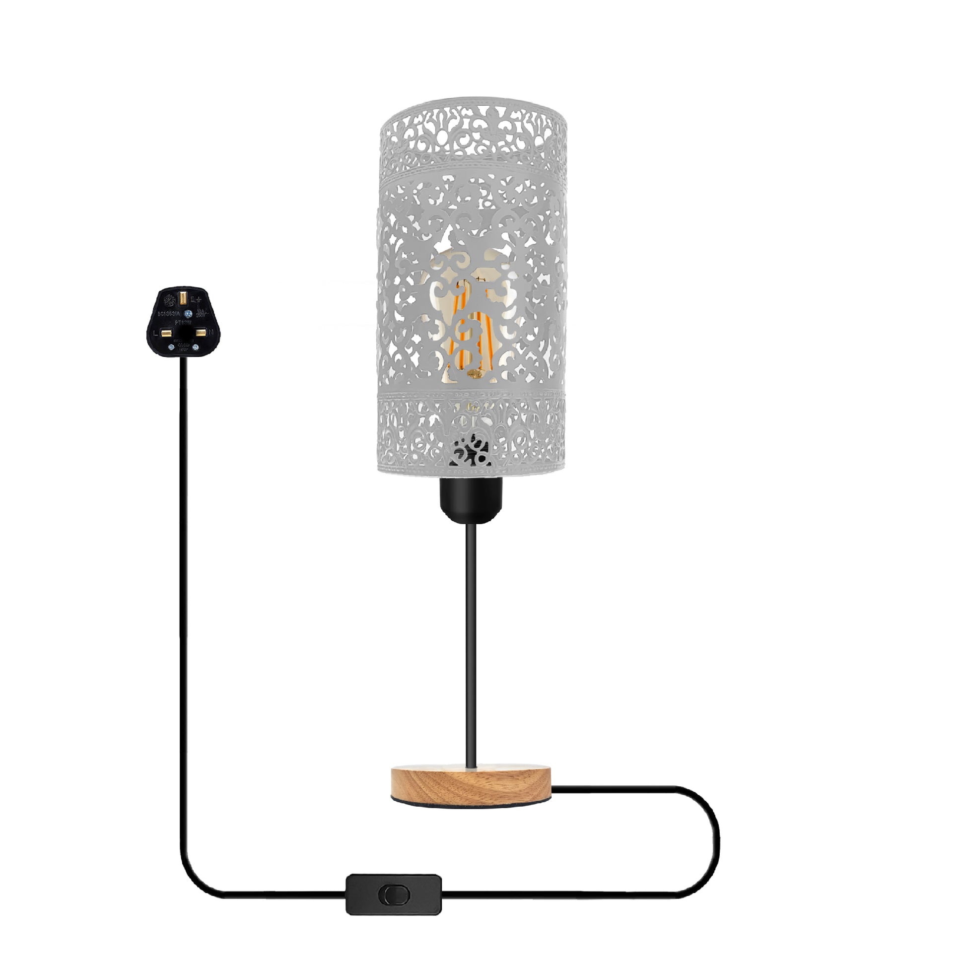 White Metal Wire Cage table Lamp Plug in Light 