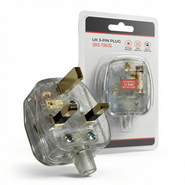 13A UK 3 Pin Plug Rewirable Fused Mains Plug 250V~6809 – Transparent