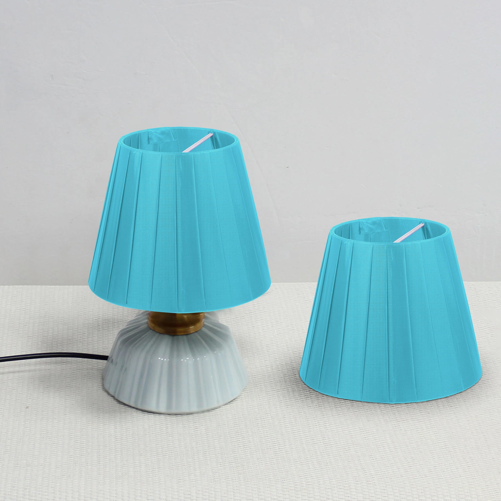 conical fabric lampshades in blue color