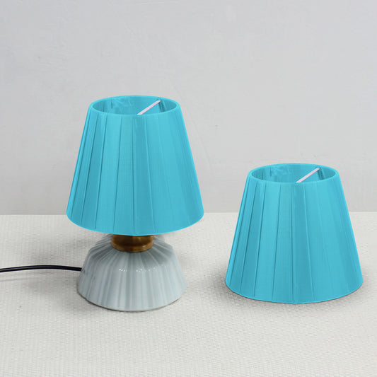 conical fabric lampshades in blue color