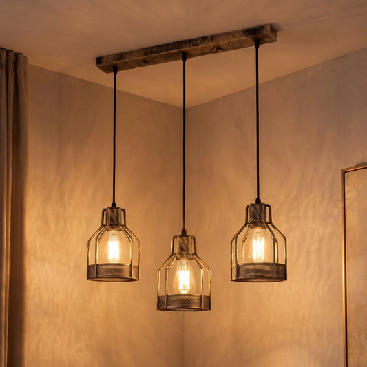 Vintage moderne hanglamp met 3 koppen in de vorm van een vogelkooi, VK ~ 1418