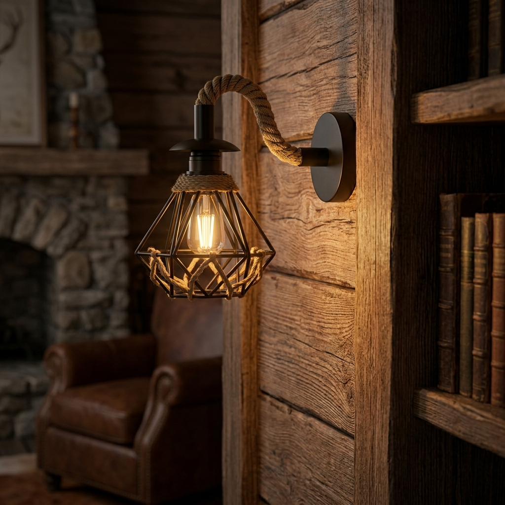13cm Diamond Cage Wall Light  Hemp Rope Sconce