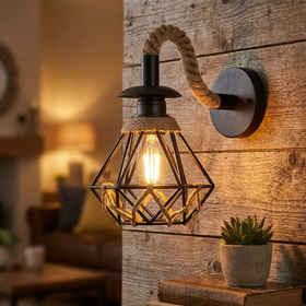 Vintage henneptouw metalen kap E27 wandlamp wandlamp~5700