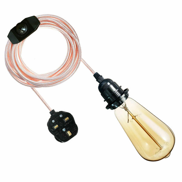 4m stoffen flexkabel UK roségoudkleurige plug-in hanglampset E27-lamphouder + schakelaar ~ 3753 – Roségoud