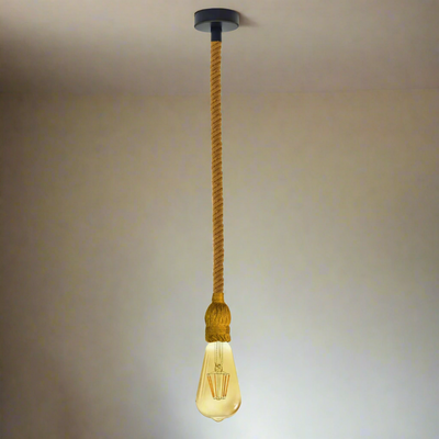 Vintage plafondlamp met enkele touwkooi en lampenkap~3168