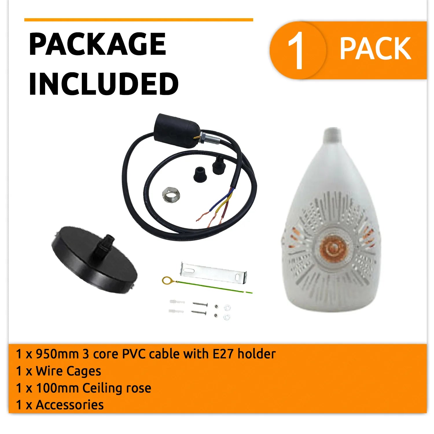 E27 White Metal Ceiling Suspended Pendant Light Hanging Lamp Holder