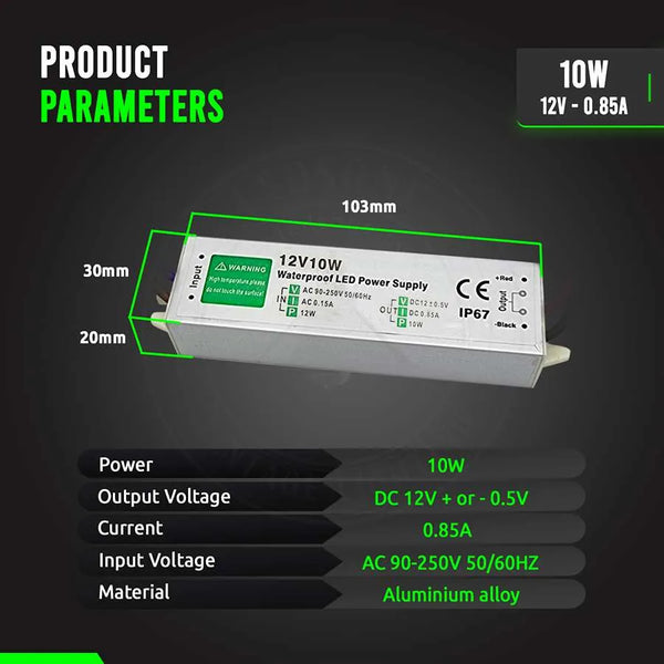 IP67 DC 12V waterdichte LED-driver LED-voeding Ledsone-transformator ~ 4490 – 10W