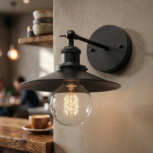 Zwarte afwerking, eenvoudige, platte wandlamp ~1503