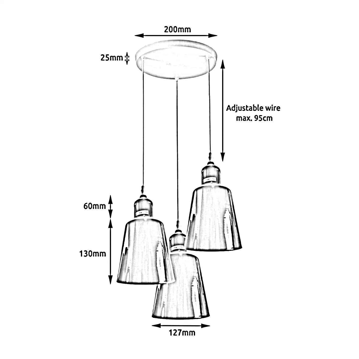 Industrial E27 3 Way Vintage Retro Ceiling Pendent Light
