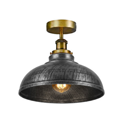 Industrial Semi-Flush Ceiling Light – Vintage Metal Dome Shade E27 ~6611