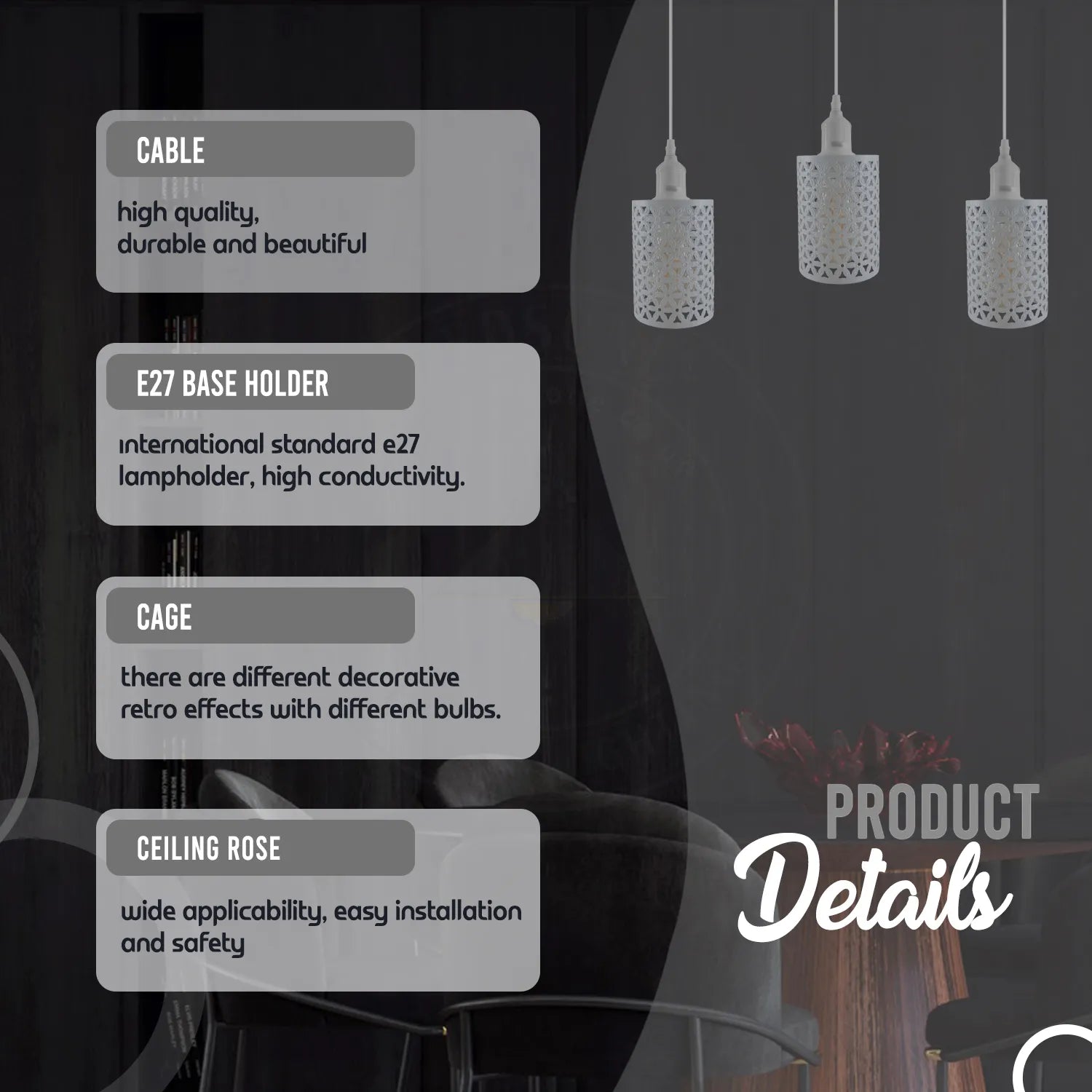 handcrafted 3-light pendant white