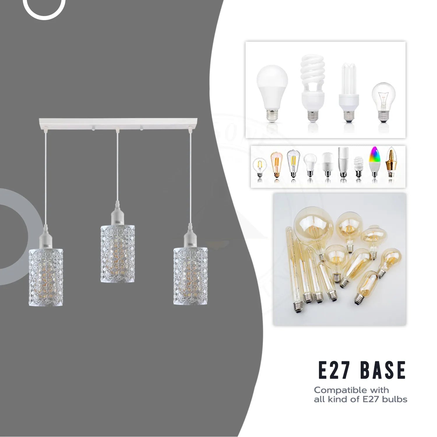 E27 3 Way Industrial Pendant Light Adjustable Hanging Ceiling