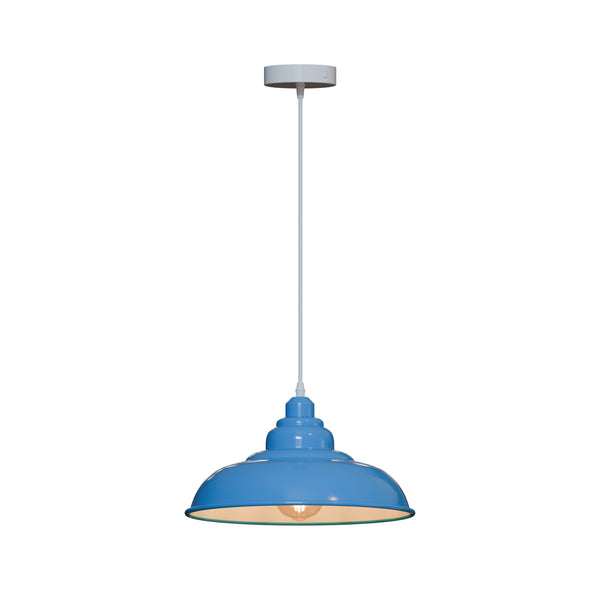 Vintage Retro Hanglamp met Metalen Kap – E27 Lampvoet ~5854 – Blauw / Nee