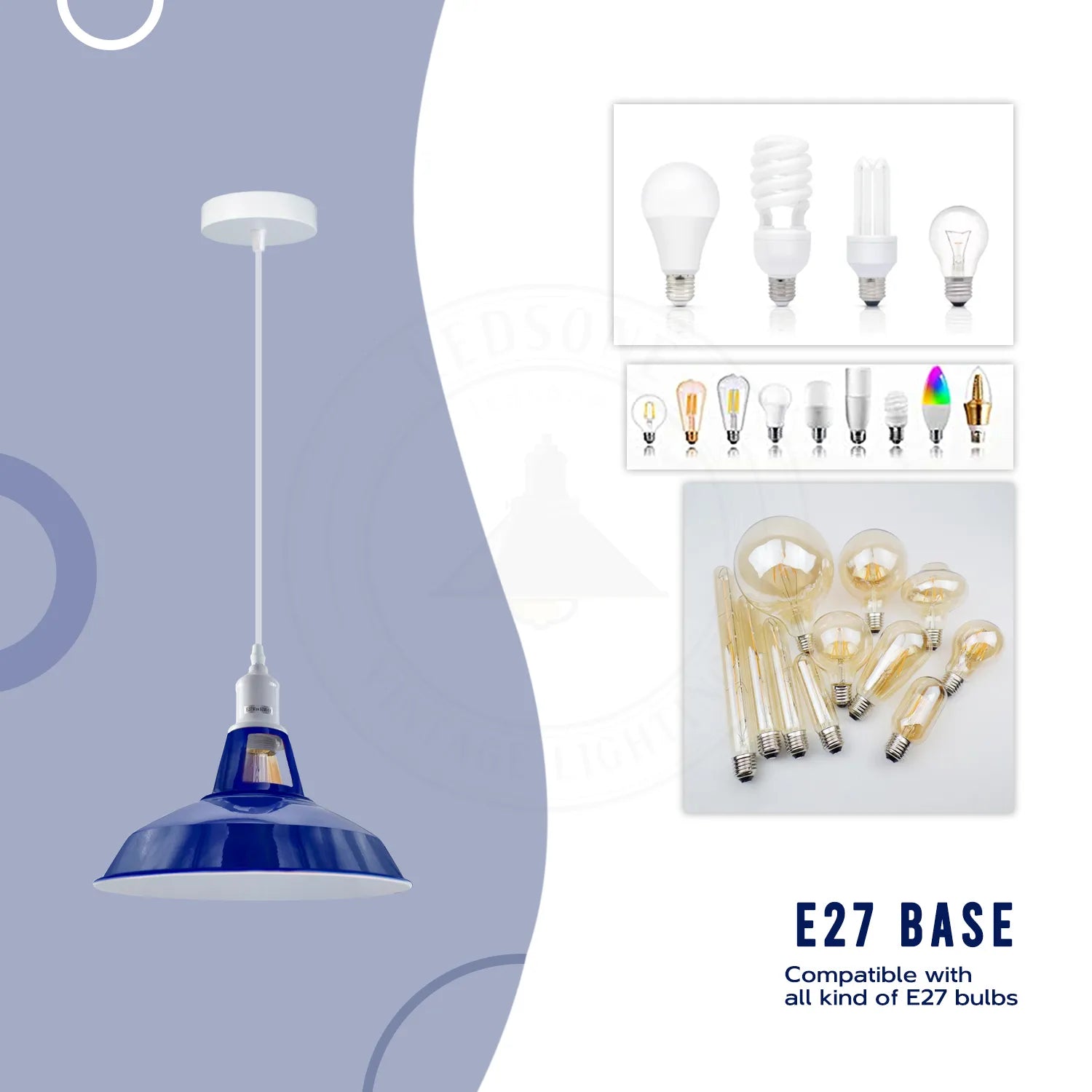E27 Navy Blue Solid Shade Barn-Slotted Ceiling Pendent Light