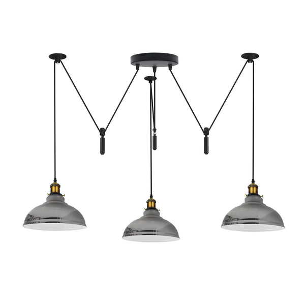 Pulley hanglamp 3-lichts koepelvormige kap E27 verstelbaar snoer ~5600 – Nee