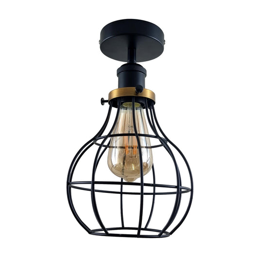 Vintage industriële loft kooi metalen plafondlamp ~5649