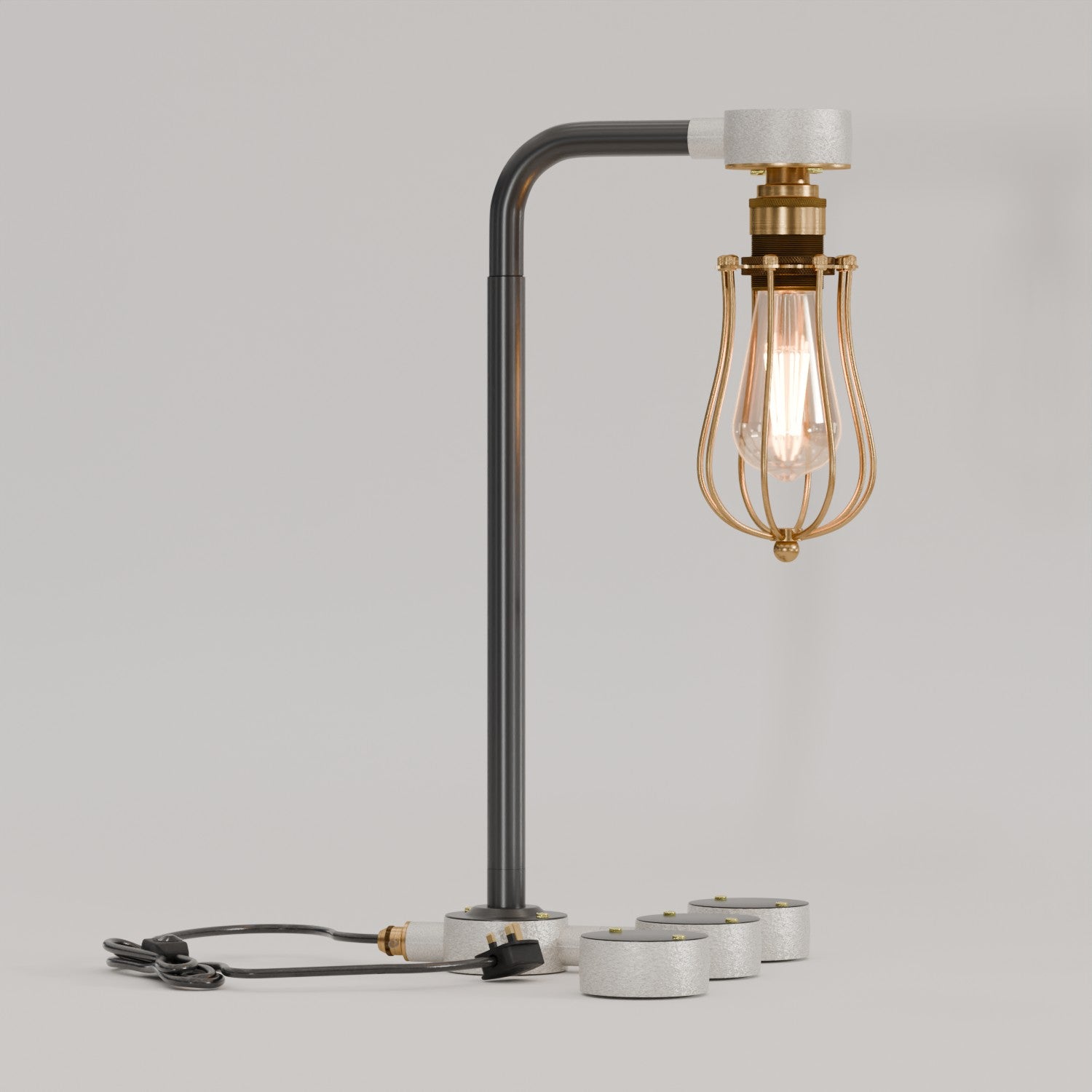 black conduit pipe desk lamp kit with a dimmer switch.