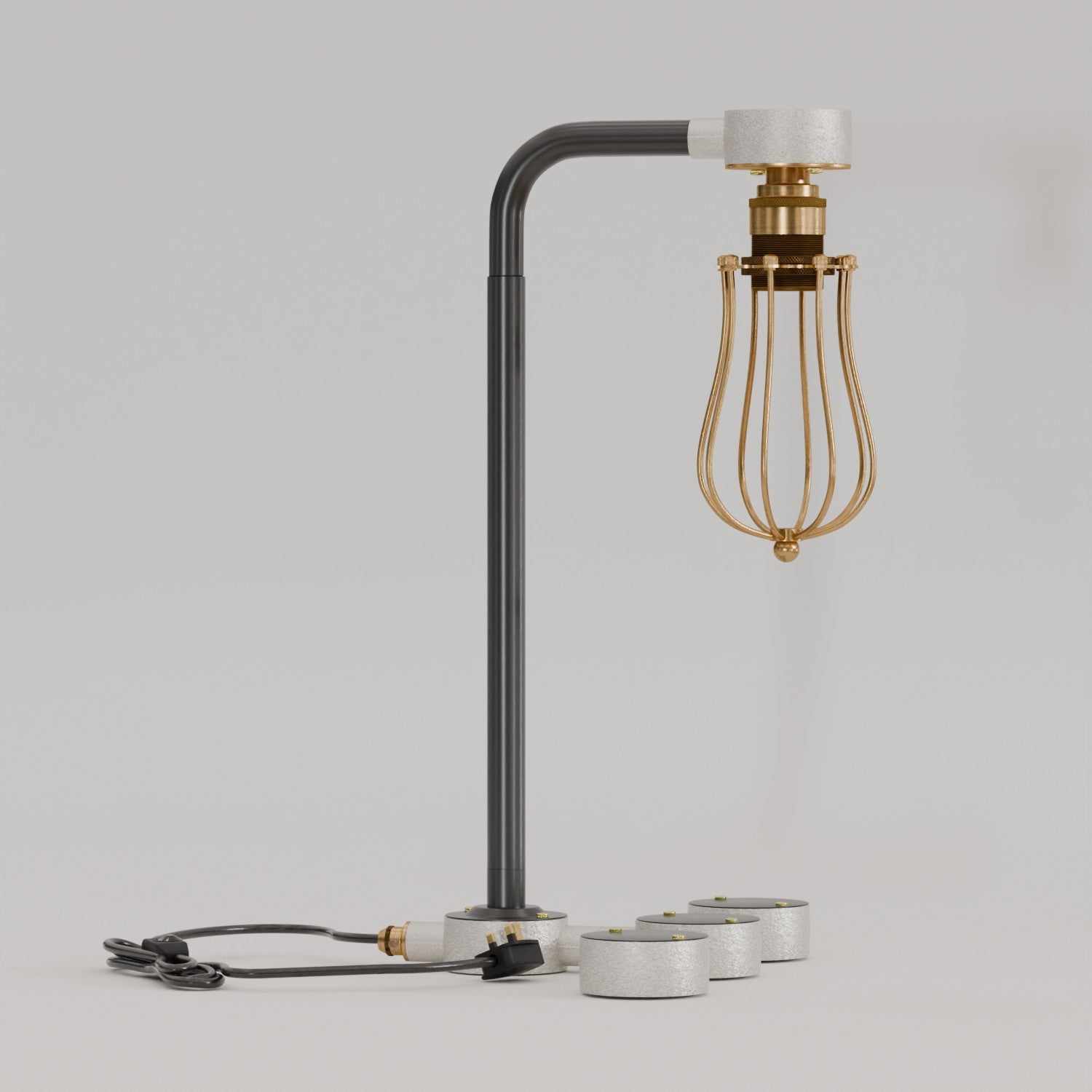 black conduit pipe desk lamp kit with a dimmer switch.