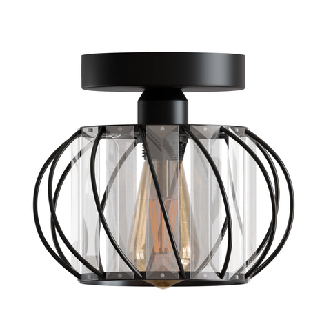 Industriële moderne plafondlamp van metaal en glas, inbouw ~ 5742 