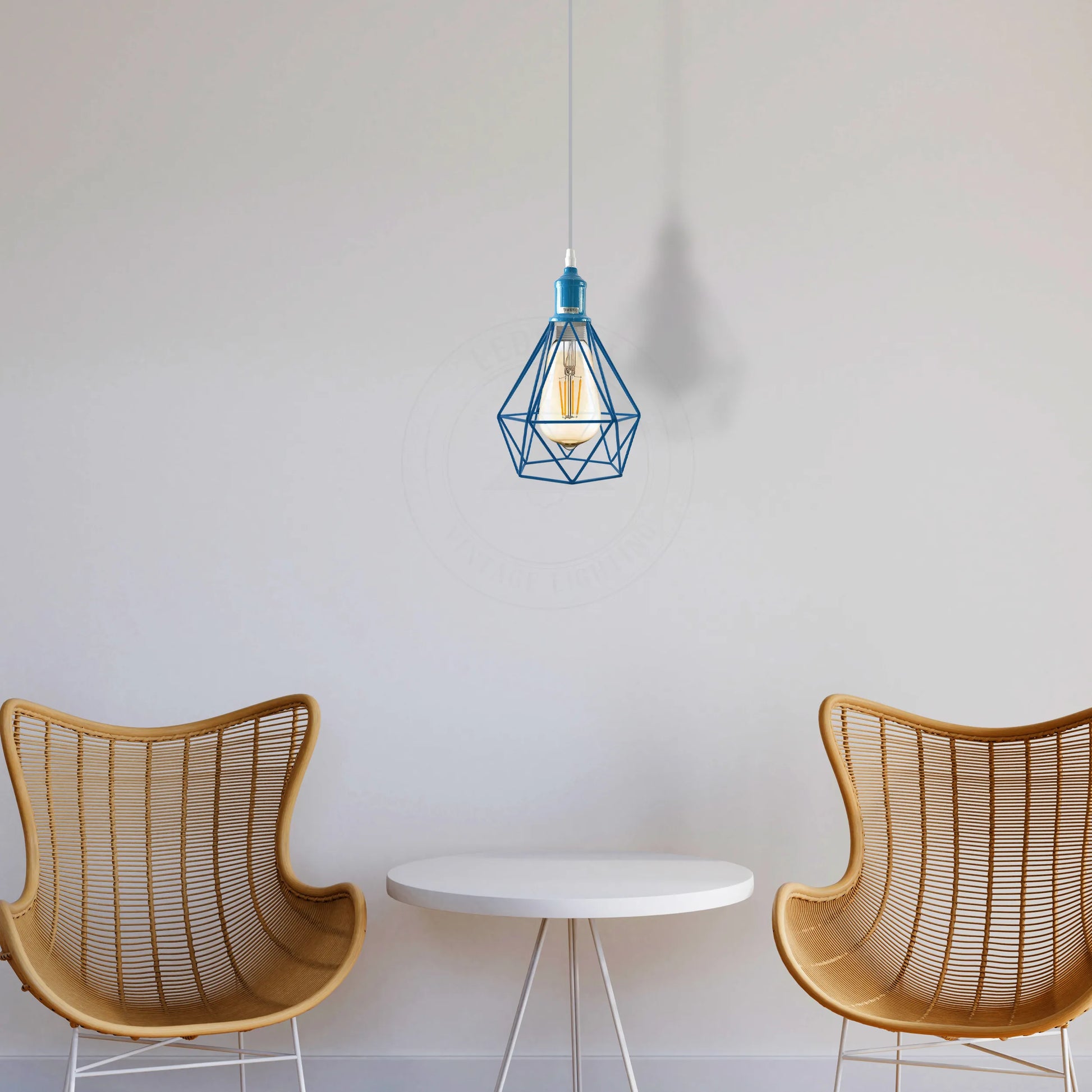 E27 Industrial Vintage Ceiling Hanging Blue Pendent Light Cage
