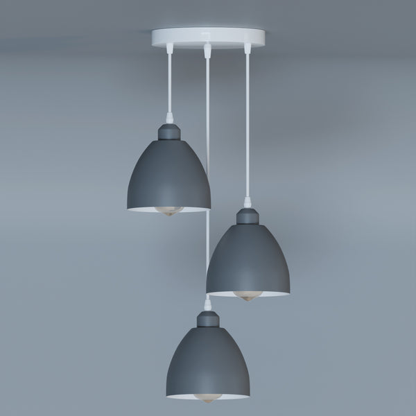Industriële hanglamp met 3 koppen en verstelbare kabels – E27-compatibel ~5903 – Grijs / Nee