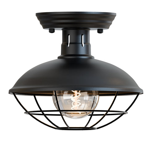 Semi-plafondlamp met metalen kooi, rustieke montage, ~5951