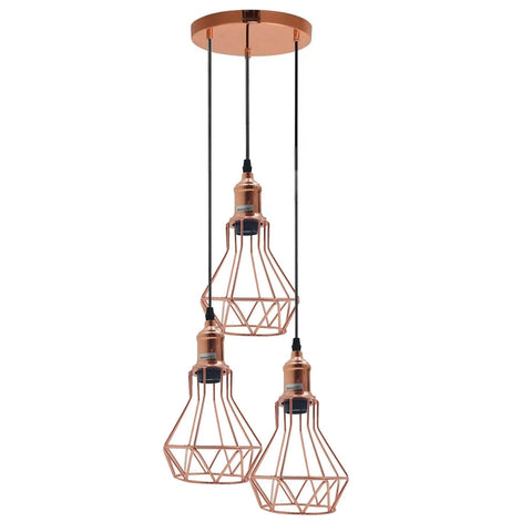 Vintage Retro 3-weg Diamanten Kooi Hanglamp ~5937