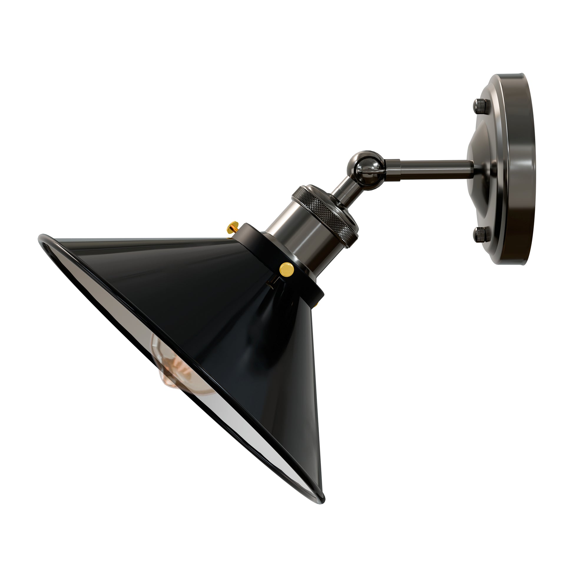 black metal wall light fixture with an adjustable arm
