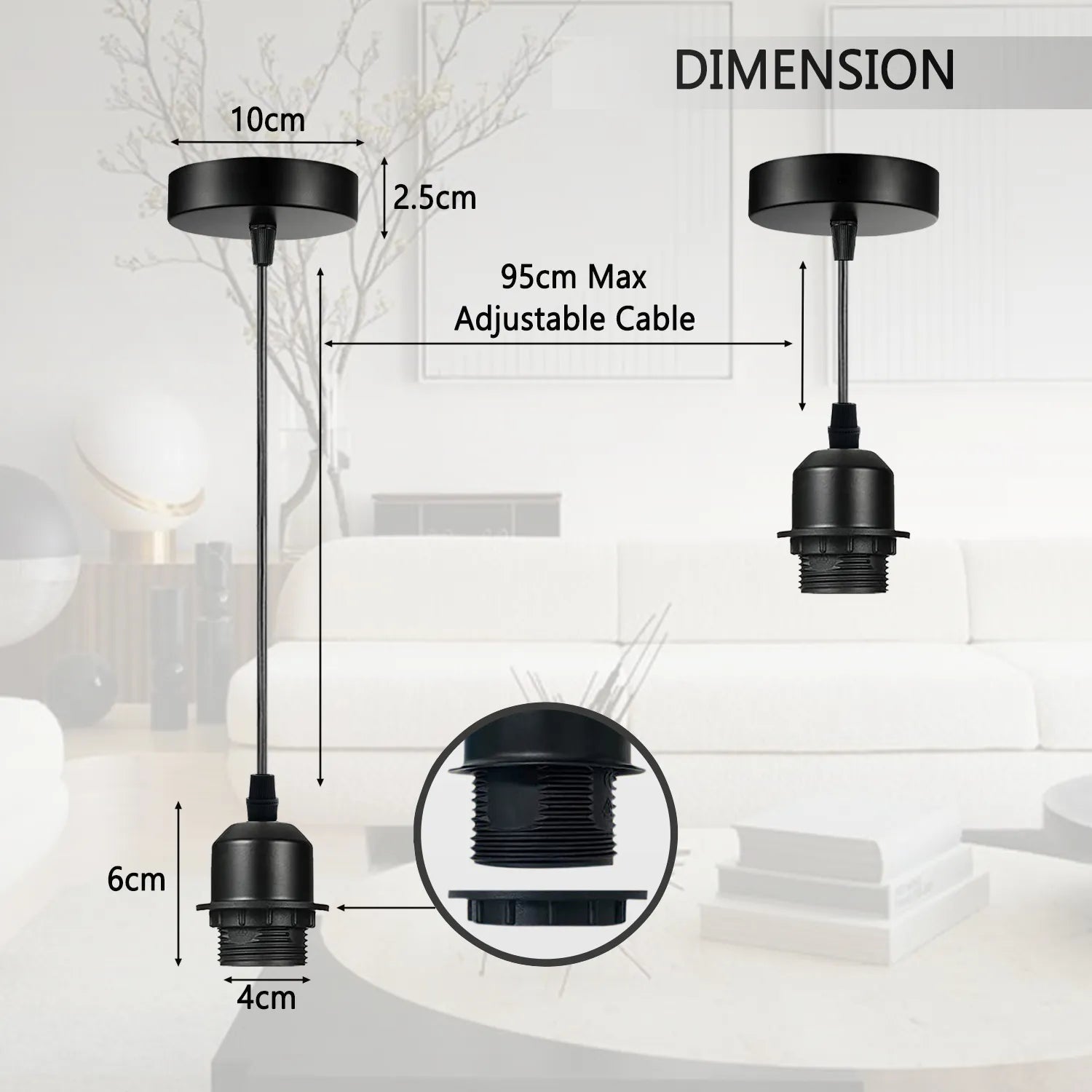 Chrome Pendant Light E27 Lamp Holder Ceiling Hanging Light
