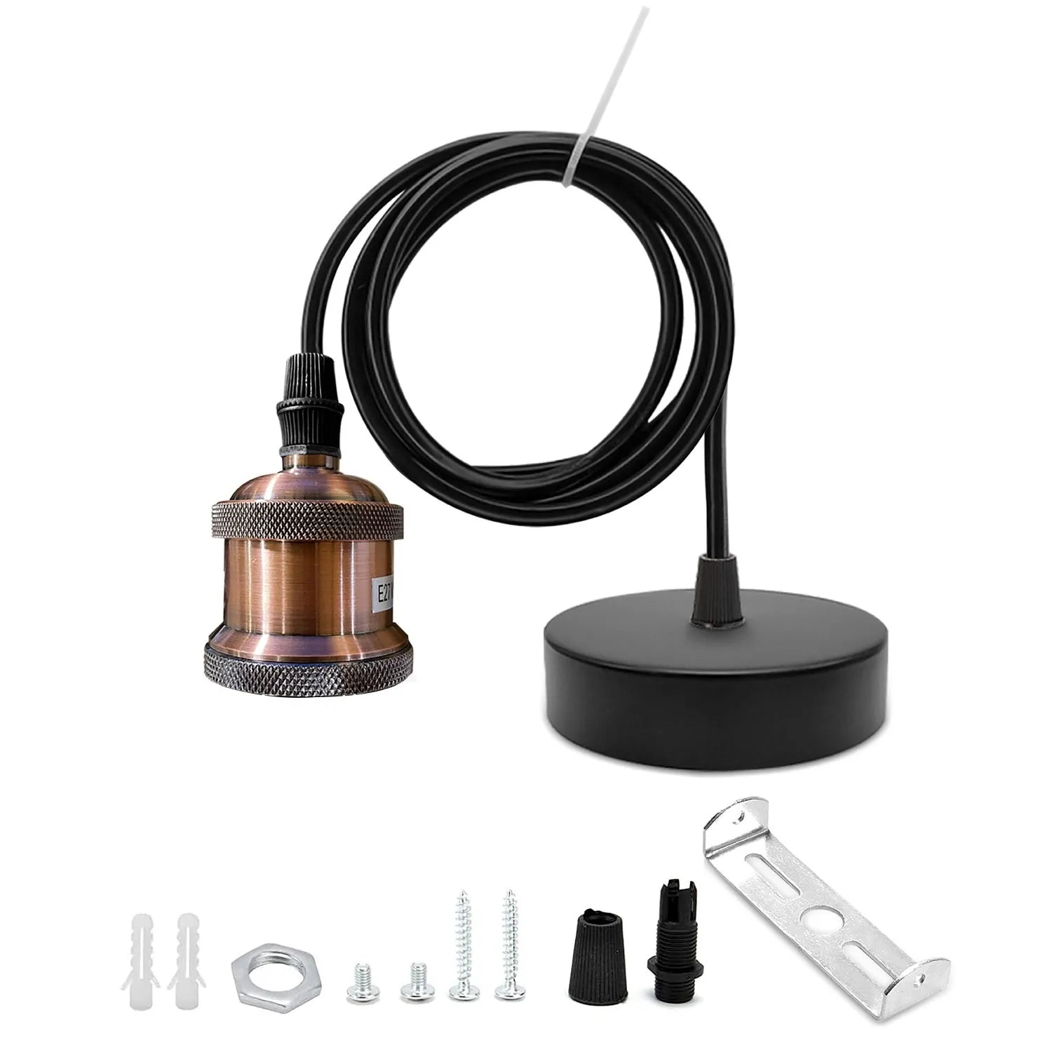 Pendant Light Ceiling Pendant Light Fitting E27 Lamp Holder Black Plastic Bulb Rose for Kitchen Island Living Room Bedroom Dinning Room Lightings Metal with Shade 100cm Braided Flex Cable Rose Black 1 Pack 2 Pack Adjustable With 90CM Set Antique Brass Fittings Wire and Grey Twisted Kit Satin Nickel Brown  Yellow Brass Copper Fixture white Plug in with hall house home decor Plastic chrome lamp shade mount style Brown  easy fit 1m hemp rope  Yellow brass crystal glass lights set iron semi flush gold fabric