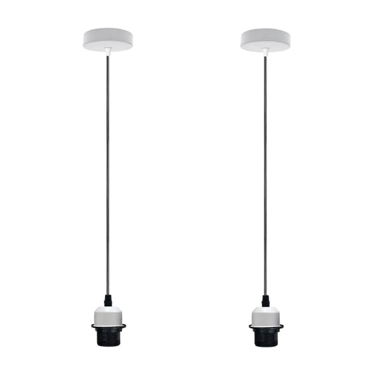 2-pack witte hanglamp, lampenkap E27 lamphouder, hanglamp, PVC-kabel ~ 4227