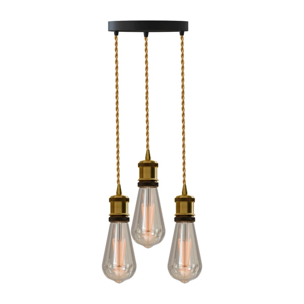 Industrial 3-Light Pendant with Brass Holder  E27 Fit ~ 6122 – Yes