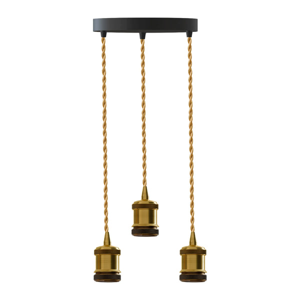 Industrial 3-Light Pendant with Brass Holder  E27 Fit ~ 6122 – No