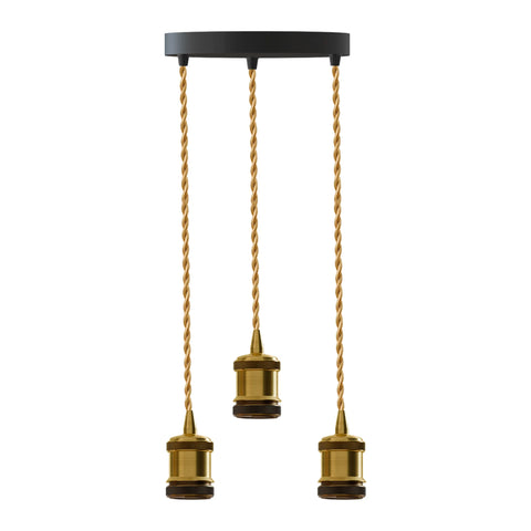 Industrial 3-Light Pendant with Brass Holder  E27 Fit ~ 6122