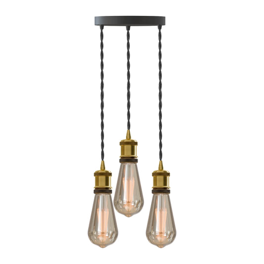 Industrial 3-Light Pendant with Brass Holder  E27 Fit ~ 6122