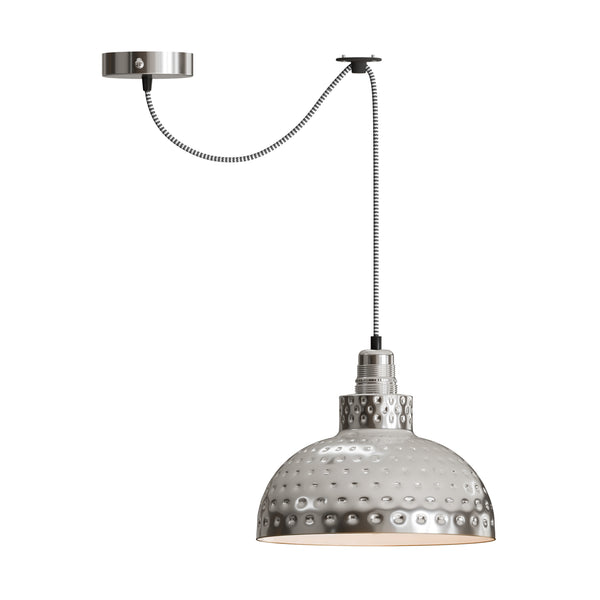 Retro Hammered Metal Shade E27 Ceiling Pendant Light~6132 – Chrome / No / Yes