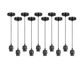 10-pack zwarte hanglamp, E27-lamphouder, plafondlamp, PVC-kabel ~ 4255