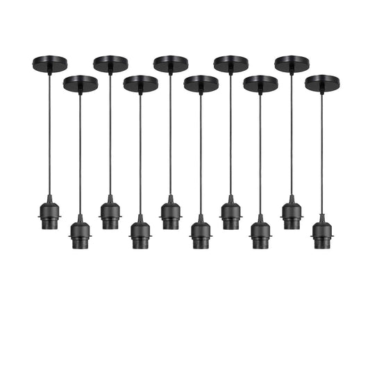 10-pack zwarte hanglamp, E27-lamphouder, plafondlamp, PVC-kabel ~ 4255