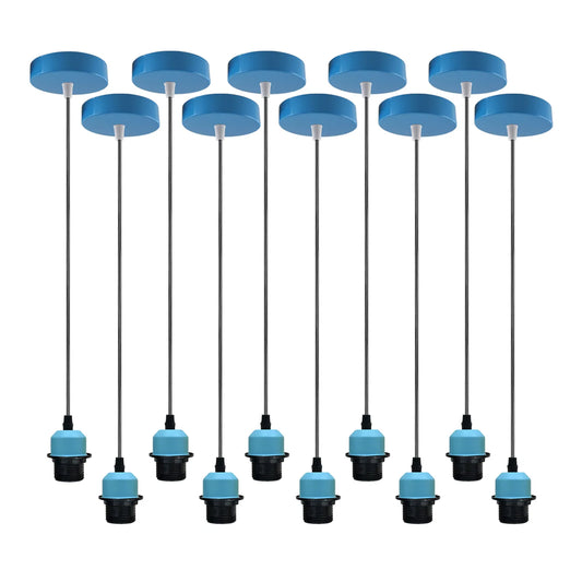 10-pack blauwe hanglamp, E27-lamphouder, plafondlamp, PVC-kabel ~ 4246