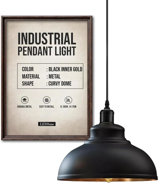 Height Adjustable Metal Pendant Light ~6151 – Black gold interior