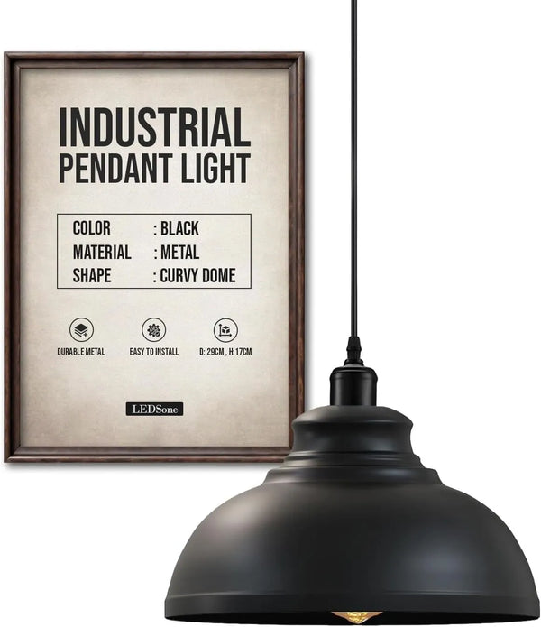 Height Adjustable Metal Pendant Light ~6151 – Black