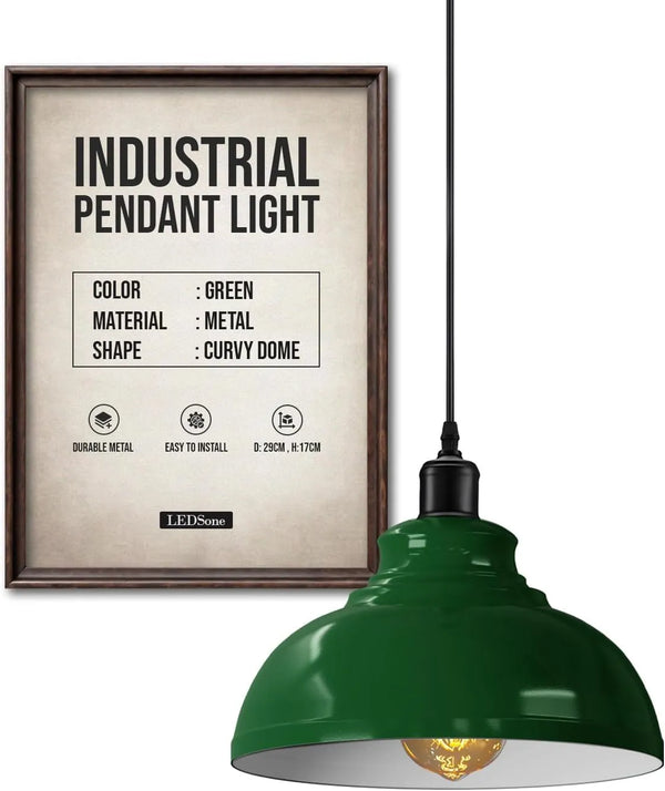 Height Adjustable Metal Pendant Light ~6151 – Green