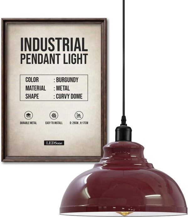Height Adjustable Metal Pendant Light ~6151 – Burgundy