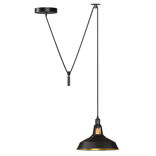 Shaded 2M Pulley Pendant Light ~6398 – Black Inner Gold
