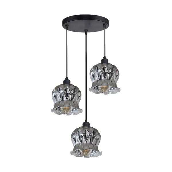 Vintage Floral Glass 3-Light Cluster Pendant | Adjustable Ceiling Light ~6420 – No
