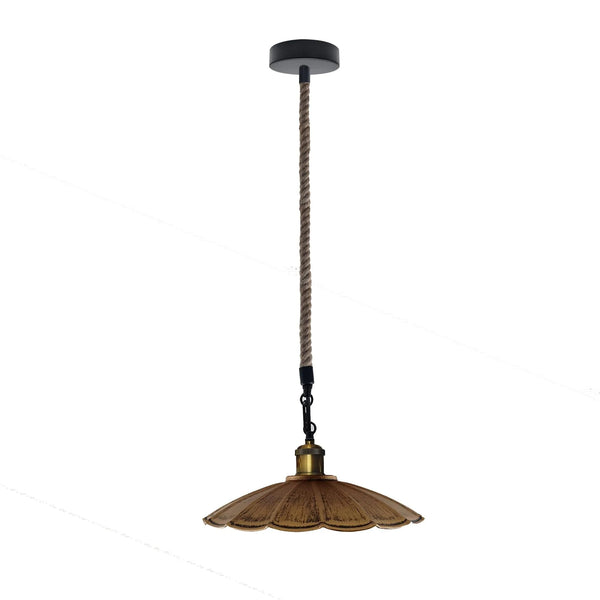 Scalloped Shaded Pendant Light & Jute Rope ~6517 – Brushed Copper
